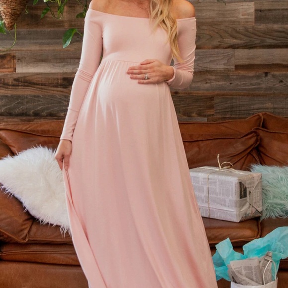 Pinkblush Dresses & Skirts - Pink Blush Off Shoulder Pale Pink Maternity Solid Maxi Dress